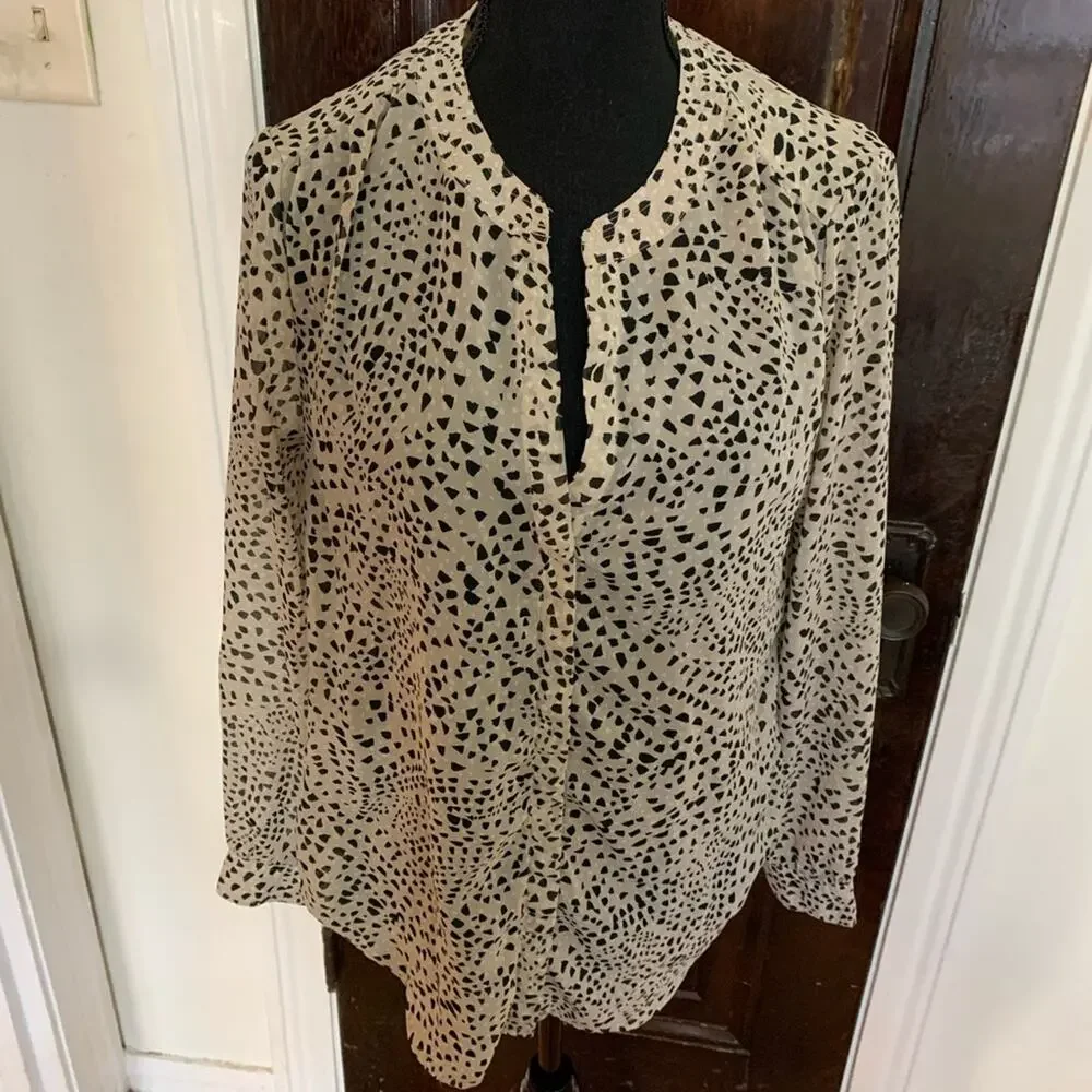 Banana Republic Sheer Popover Blouse Tunic Size Small Beige & Black - Picture 4 of 7
